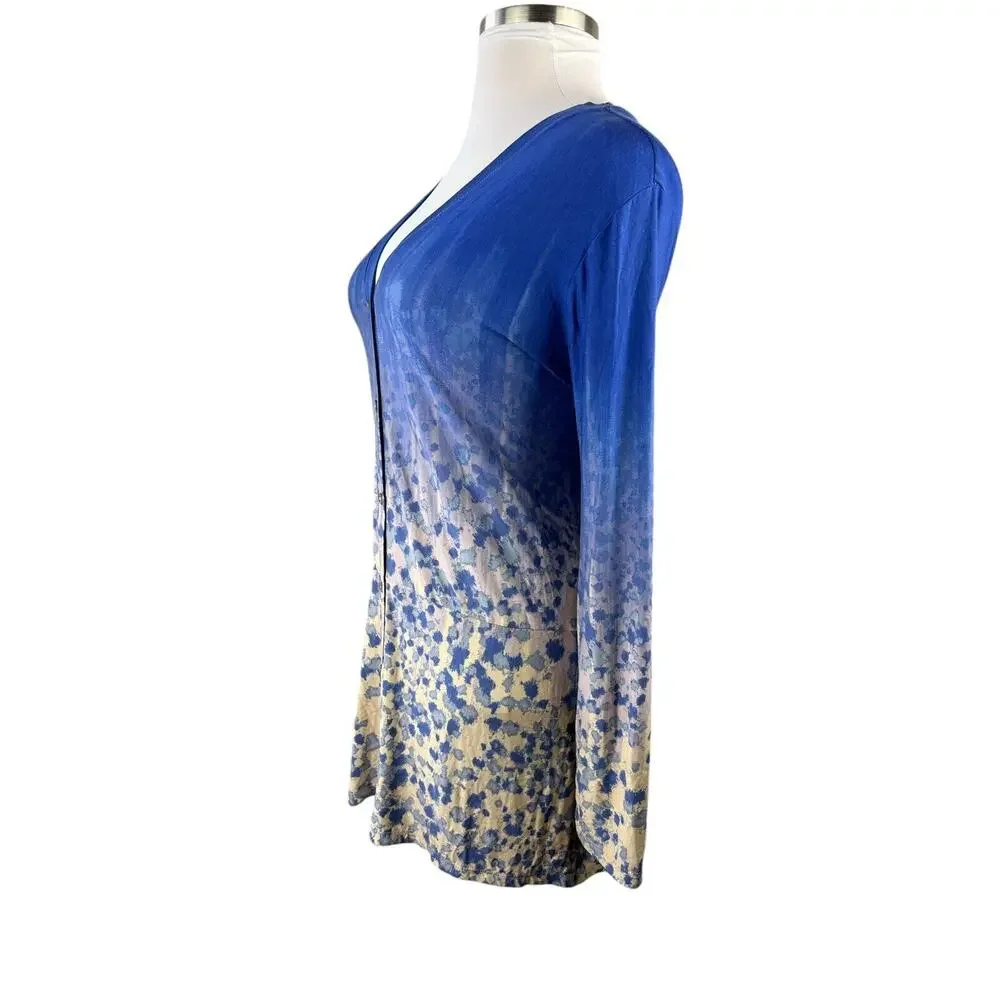 LOGO by Lori Goldstein Printed Ombre Knit Button Front Cardigan Plus Size 3X - Picture 10 of 15